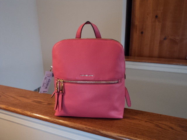 Authentic Michael Kors Rhea Medium Slim Backpack Leather Rose Pink NWT G Receipt - $139.99