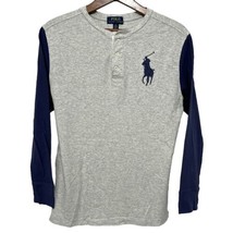 Polo Ralph Lauren T Shirt Youth Boys Lg 14/16 Henley Big Pony Colorblock Gray - £14.92 GBP