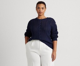 Lauren Ralph Lauren Women&#39;s Plus Size Combed Cotton Sweater French Navy ... - £60.52 GBP