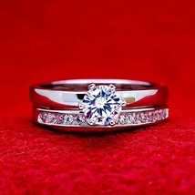 2pc Womens Wedding Ring Set Real 925 Silver D/VVS1 Moissanite Engagement Rings - £110.27 GBP