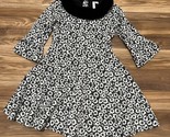 Janie and Jack Black White Dress Bell Sleeves Faux Fur Black Collar Girl... - £18.97 GBP