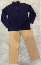 2 BOYS RALPH LAUREN Blue Pullover 1/4 zip &amp; Khaki Beige Dress Pants Sz 10 12 - £15.81 GBP