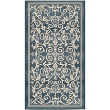 SAFAVIEH Courtyard Collection Accent Rug - 2' x 3'7", Navy & Beige, Scroll Desig - £23.94 GBP