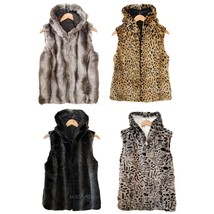 NWT Kristen Blake Reversible SOFT WARM Faux Fur Hooded Vest Leopard/Chin... - £79.82 GBP