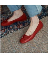 Retro Red Comfort Loafers For Women Casual Fashion Soft Leather Flats Wh... - £23.02 GBP
