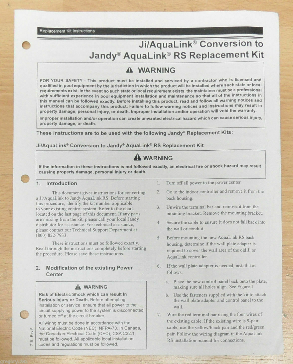 Jandy Ji Conversion to Aqualink RS Replacement kit Owner&#39;s Manual Instru... - $9.98