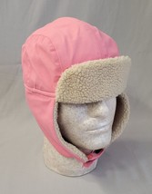 Lands End Pink Trapper Winter Hat Cap With Ear Flaps Nylon Sherpa Lined Large - £7.30 GBP