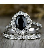 Halo Engagement Ring Bridal Set 2.5Ct Black Diamond 14K White Gold FN 92... - £81.84 GBP