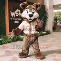 Brown Say Wolf mascot costume character dressed with a Button-Up Shirt and Bow t - £1,006.24 GBP