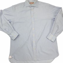 Thomas Pink Light Blue Striped Dress Shirt Mens LargLong Sleeve Button U... - $11.33 CAD