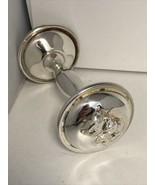 Silver Plated Barbell Baby Rattle With Teddy Bear Theme On Each Side 4” ... - $24.70