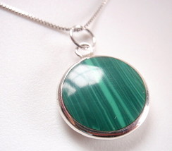 Reversible Malachite &amp; Mother of Pearl 925 Sterling Silver Necklace - £28.04 GBP