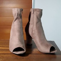 Charlotte Russe Booties Taupe Beige Microfiber Sock Peep Toe Heel Size 37 - 6.5 - £19.53 GBP