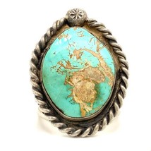 Vtg Sterling Native American Freeform Natural Turquoise Rope Dome Ring 12 3/4 - £103.42 GBP