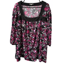 Apt. 9 Womens Blouse Size 3x Multicolor Black Gray Pink Polyester Spandex Pleats - £7.07 GBP