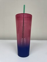 Starbucks 24oz Watermelon Pink Purple Gradient Ombre Grid Venti Tumbler Cup 2022 - £14.93 GBP