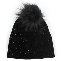 Geebro Winter Women&#39;s Pom Pom Rhinestones  Hat and Neck Scarves Casual Velvet s  - £29.92 GBP