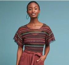 Anthropologie Maeve Naples Embroidered Mesh Top Womens Small - £31.69 GBP