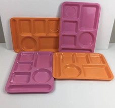 Melamine Divided Lunch Trays Set 4 Orange Pink Outdoor Pool BBQ Picnic Cafeteria - £39.30 GBP