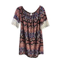 Win Win Womens Pinwheel Tunic Top Multicolor Scoop Neck Stretch Crochet ... - £13.34 GBP