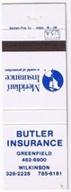 Matchbook Cover Butler Insurance Greenfield Wilkinson Indiana - £1.57 GBP