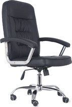 Black Leather Office Chair With Comfortable Lumbar Support And Chrome Base. - £116.92 GBP