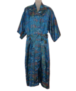 Double Peach Vintage Teal Jacquard Chinese Kimono Robe Size M - $96.91 CAD