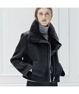 Vince Genuine Lamb Shearling Trimmed Wool Blend Jacket in Black- Small W... - $132.99