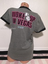 Victoria&#39;s Secret Pink Woke Up In Vegas Dice Gray Black Ringer Crew Tee ... - $44.99