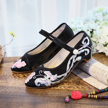 Vintage Women Flock Cotton Fabric Embroidered Mary Jane Shoes Comfortable Chines - £22.48 GBP