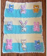 Vintage Crochet Afghan Baby Blanket w Plush Animal Applique Grandmacore ... - $148.50