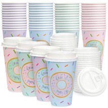 48 Pack Disposable Coffee Cups With Lids, 16 Oz, 4 Pastel Designs - £31.77 GBP