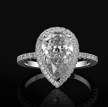 2.50 Ct Pear Cut Diamond Women&#39;s Halo Wedding Ring 14k White Gold Finish - £71.10 GBP