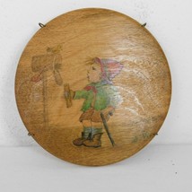 Wall Plaque Hanging Small Round Wood Hand Painted Boy Cane Mail Box Bird Signed - £4.75 GBP