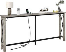 Idealhouse Narrow Long Sofa Table With Charging Station, Behind, Grey, 73.2&quot;. - £103.53 GBP