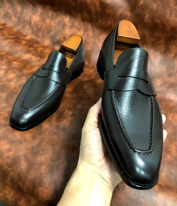 New Handmade Jet Black Leather Formal Office Moccasins Dress Shoes For Men - $149.99+