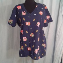 Scrub Top S Owls blue pockets Medical Uniform  Scrubs Shirt - $9.00