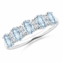 ANGARA Five Stone Aquamarine and Diamond Wedding Band in 14K Solid Gold - £657.52 GBP