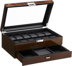The Bewishome 12 Watch Box With Valet Drawer, Luxury Watch Case,, Brown Ssh02Y - £51.70 GBP