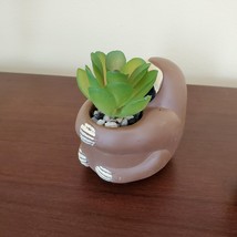 Sloth Animal Planter with Faux Succulent, Cement Pot and Artificial Plant, 4" image 4