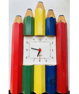 Pencil Wall Clock Multicolour Art Design Clock School Kids 22cm - £13.97 GBP