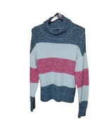 Olivia Sky Sweater Womens Size XL Stripes Pink Green Turtleneck Drop Sleeve - $12.21