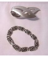 Sarah Coventry Fashion 2 pcs Rose Floral Link Bracelet &amp; Silvertone Pin ... - €13,47 EUR
