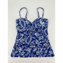 Boden Tankini Convertible Swimsuit Top Sz 8 Blue White Paisley Ruched - £13.89 GBP