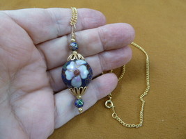 (J521-8) Blue pink cherry blossom flower 25mm round CLOISONNE wired pendant - $31.99