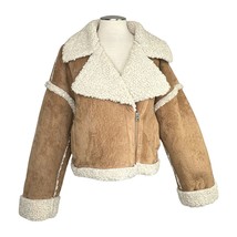 Abercrombie &amp; Fitch Oversized Short Sherpa-Lined Vegan Leather Coat Jacket XL - £65.89 GBP