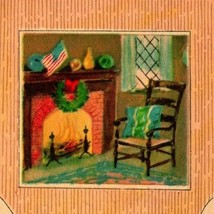 Just A Cheery Christmas Greetings Fireplace Scene Chair Wreath 1919 Postcard - £3.11 GBP
