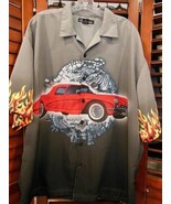 No Boundaries Flames Red Corvette Hot Rod Tiger Mens Short Sleeve Shirt XL  - $412.64 MXN