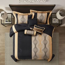 Stratford Park Moderna 7-Piece Comforter Bedding Set Black Gold California - £96.99 GBP