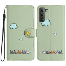 For Samsung Galaxy S21 FE 5G Cartoon Cats Leather Phone Case(Green) - £3.94 GBP